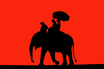 Silhouette a man and traveler on an elephant ride tour of the ancient city Ayutthaya, Thailand
