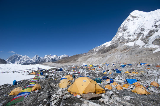 Everest Base Camp, a temporary city at 5500m on the Khumbu glacier, Khumbu Region, Nepal, Himalayas