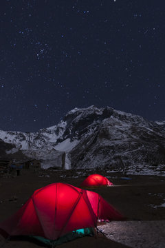 Camped at Samdo during the Manaslu circuit trek, Nepal, Himalayas