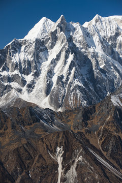 Peaks seen from the top of the Larke La, the highest point of the Manaslu circuit trek, Nepal, Himalayas