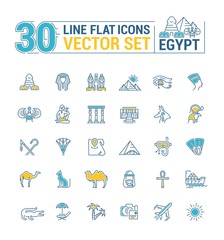 Fototapeta premium Vector graphics set. Linear, contour, thin, flat, design. Concept silhouette, Egypt. Travel to Egypt. Element, emblem, symbol, icon, sign, for web site, app, business.