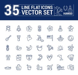 Vector graphics set. Illustration of Hawaii islands in a linear, flat, contour, thin design. Concept of silhouette, logo, element, symbol, logo for the Internet Web site.
