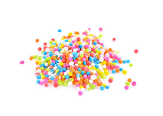 colorful sugar sprinkles on white background