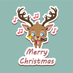 Cute caroling reindeer and festive sign