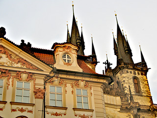 Exquisite architecture of the beautiful Czech capital city of Prague on a warm summer day