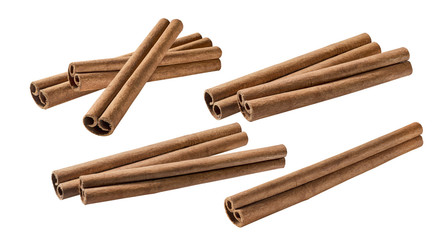 Cinnamon sticks set isolated on white background