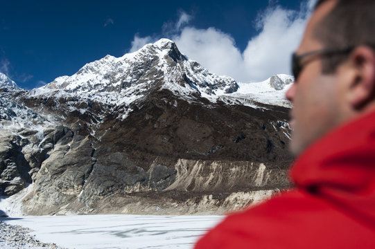 Looking towards the summit of Manaslu South, Himalayas, Nepal