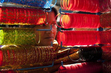 A street stall selling colourful glass bangles, Nepal