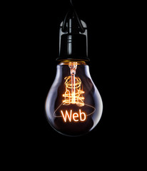 Hanging lightbulb with glowing Web concept.