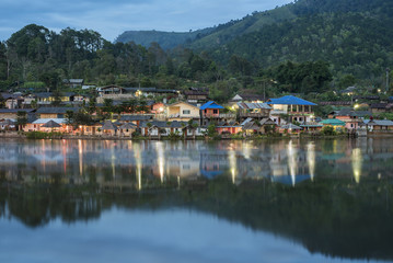 Fototapeta na wymiar Rak Thai Village at Twilight, Mae hong son, Thailand