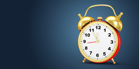 3d render illustration. Christmas red alarm clock.