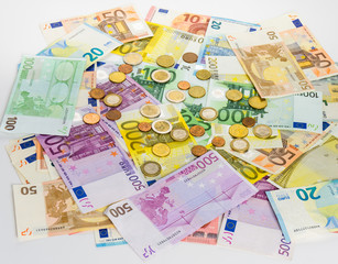 euro banknote and coins money  finance concept cash on white bac