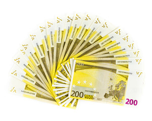 two hundred euro bills isolated on white background. banknotes c