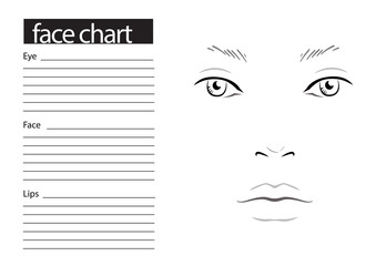 Face chart Makeup Artist Blank. Template. Vector illustration.