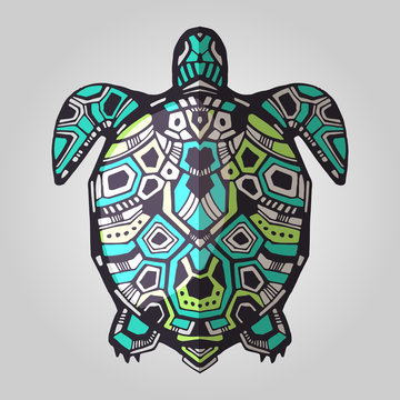 Zentangle graphic turtle. Vector illustration. Good for tattoo and design ethnic projects. Tribal totem turtle 