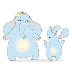 Mother elephant and baby elephant enjoyed. A family. Cartoon wild animals for the design of children's goods and things.