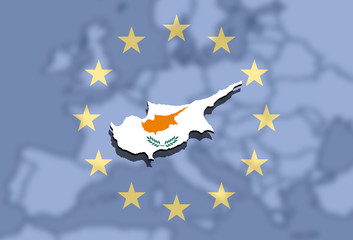 close up on Cyprus map on Euro Union and Europe background