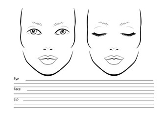 Face chart Makeup Artist Blank. Template. Vector illustration.