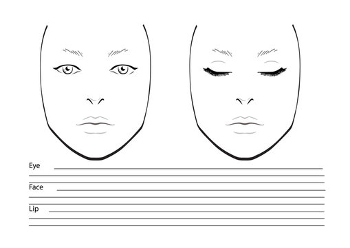 Face chart Makeup Artist Blank. Template. Vector illustration. Stock Vector  | Adobe Stock