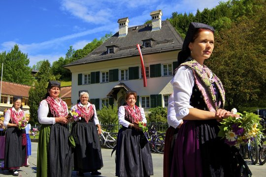 Participants in the Feast of Corpus Christi Celebrations in their traditional dress, St. Wolfgang, Wolfgangsee Lake, Austria