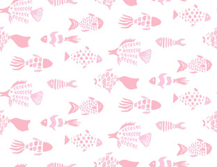 Gentle pink fishes hand drawn seamless pattern