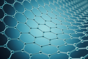 Naklejka premium 3d rendering nanotechnology hexagonal geometric form close-up, concept graphene atomic structure, concept graphene molecular structure