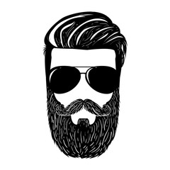 Vector beard man hand drawn illustration. Cool male in sunglasses