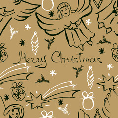  Vector Christmas seamless pattern. Hand drawn background.