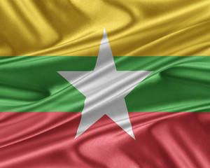 Burma  flag with a glossy silk texture.