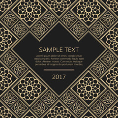 Vector frame oriental style. Eastern geometric  background. Islamic design. Luxury golden card with place for text.
