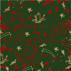 Christmas hand drawn seamless pattern. hand drawn background.