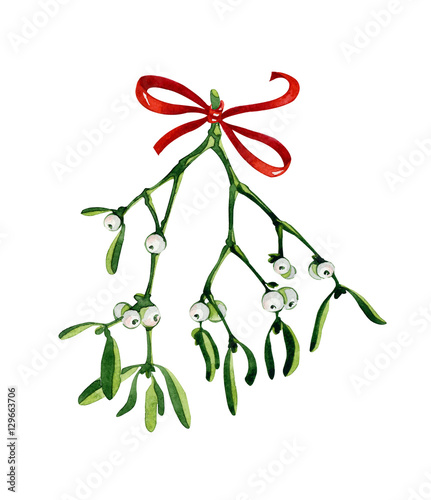 quot watercolor christmas branch of mistletoe and ribbon use quot watercolor christmas branch of mistletoe and ribbon use
