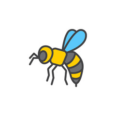 Bee, wasp line icon, filled outline vector sign, linear colorful pictogram isolated on white. Symbol, logo illustration