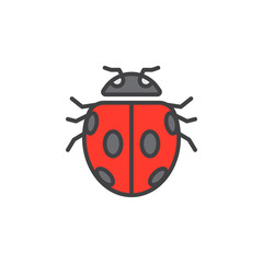 Insect, ladybird beetle line icon, filled outline vector sign, linear colorful pictogram isolated on white. Symbol, logo illustration