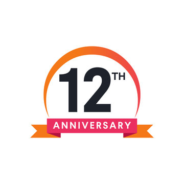 12 Th anniversary ribbon logo with crescent moon shape
