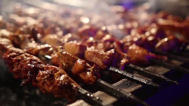 bar-b-q Medium shot of meat on the grill in full HD format