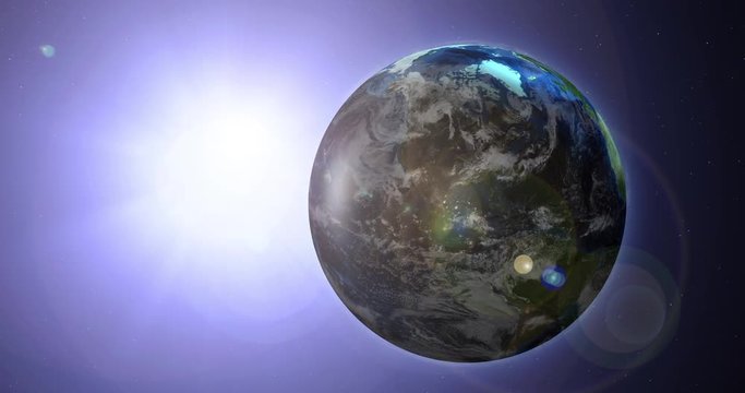 Loopable Rotating Earth spinning 360 degrees. Seen From Outer Space. Rendered with NASA's Blue Marble Images.
