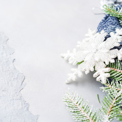 Winter christmas background with fir tree snow branches