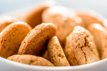 Italian Amaretti Biscuits In White Bowl