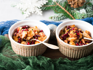 Christmas baked apple dessert with pomegranate