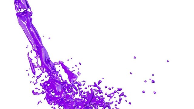 3d render violet paint stream forming a circle on white background in the air, luma matte like alpha channel is included. view 5