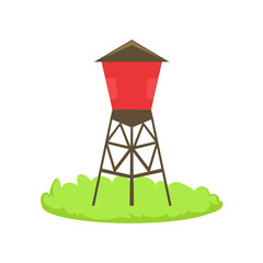 Red Water Barrel Cartoon Farm Related Element On Patch Of Green Grass