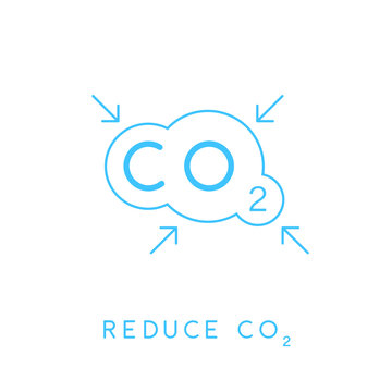 Reduce carbon CO2 emissions concept icon with blue linear cloud with inward pointing arrows symbol. Vector illustration.