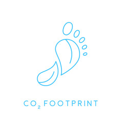 Reduce carbon CO2 footprint concept icon with blue linear footprint leaves icon. Vector illustration.