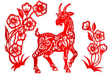 Zodiac Sign for Year of Goat, The Chinese traditional paper-cut art