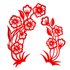 The Chinese traditional paper-cut art floral ornament