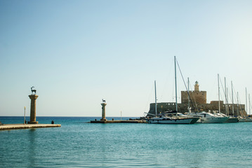 Mandraki harbor, Rhodes Island, Greece