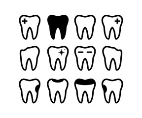 Silhouette Simple Line Tooth Dentist Dental Set