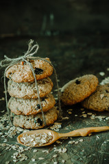 Oatmeal cookies on a old wooden background