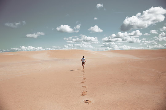Man running through the desert